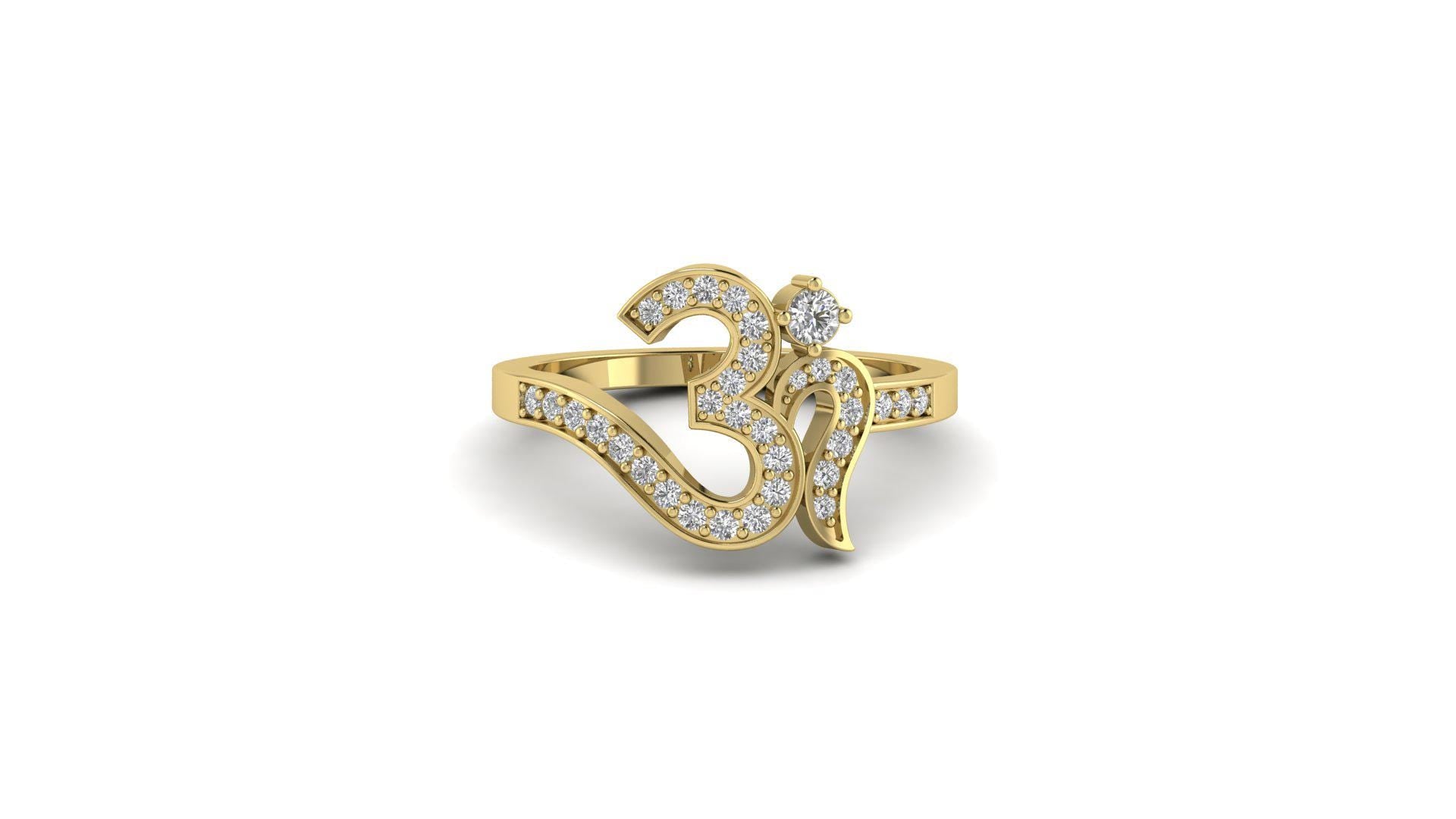 Round Moissanite Om Initial Ring Dainty Personalized Jewelry