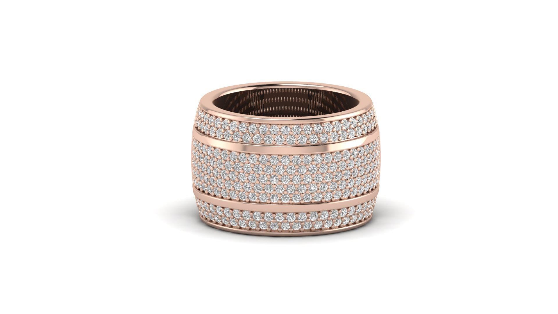 Round Moissanite Pave Wedding Band Unisex Bold Statement Ring