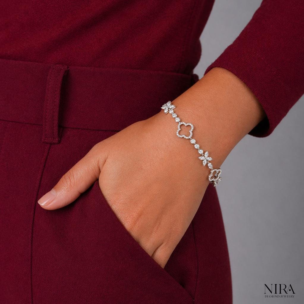 Marquise Moissanite Floral Leaf Bracelet Dainty Bracelet Gift - Alternative Angle | NIRA Diamond Jewelry