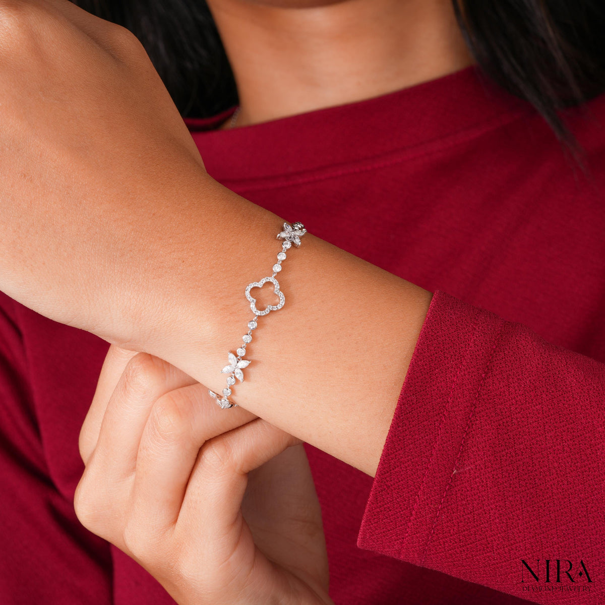 Marquise Moissanite Floral Leaf Bracelet Dainty Bracelet Gift - Main Product View | NIRA Diamond Jewelry