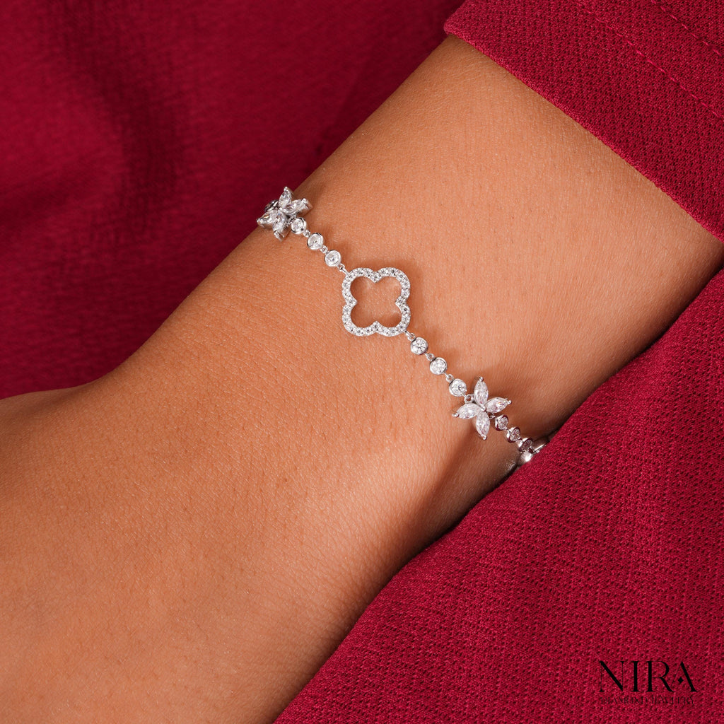 Marquise Moissanite Floral Leaf Bracelet Dainty Bracelet Gift - Top View | NIRA Diamond Jewelry