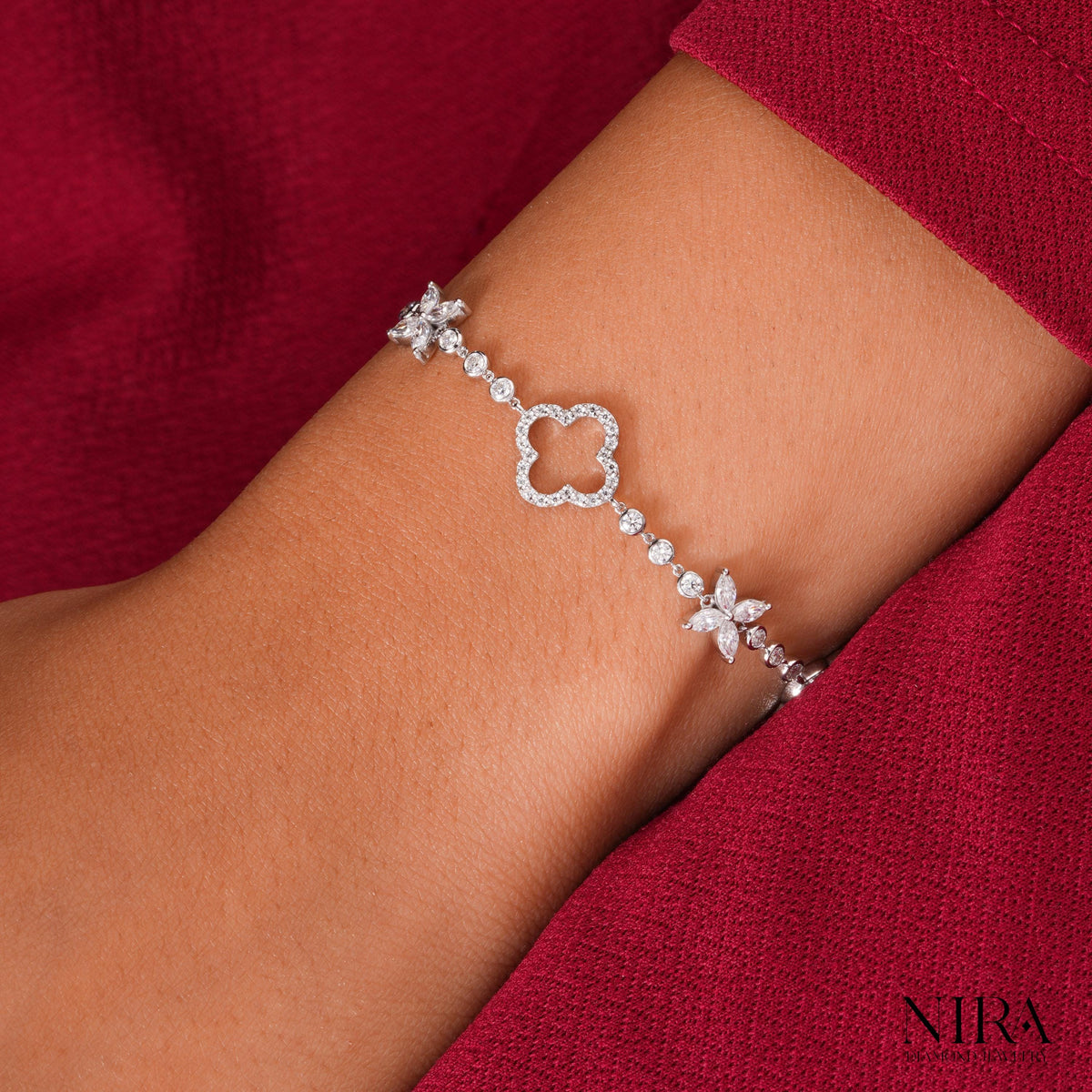 Marquise Moissanite Floral Leaf Bracelet Dainty Bracelet Gift - Top View | NIRA Diamond Jewelry