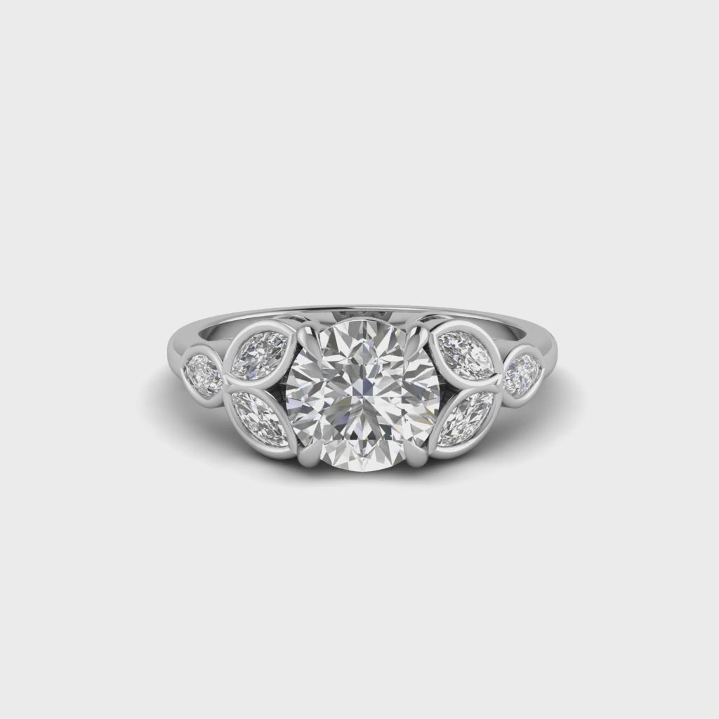 Round Marquise Moissanite Seven Stone Engagement Ring Bridal Jewelry