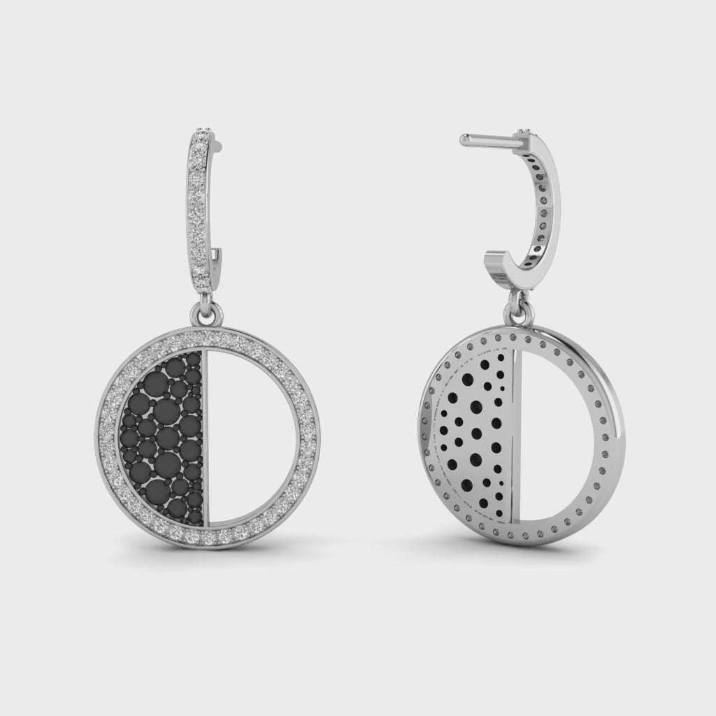 Black Onyx Moissanite Pave Hoop Earrings Dainty Wedding Jewelry