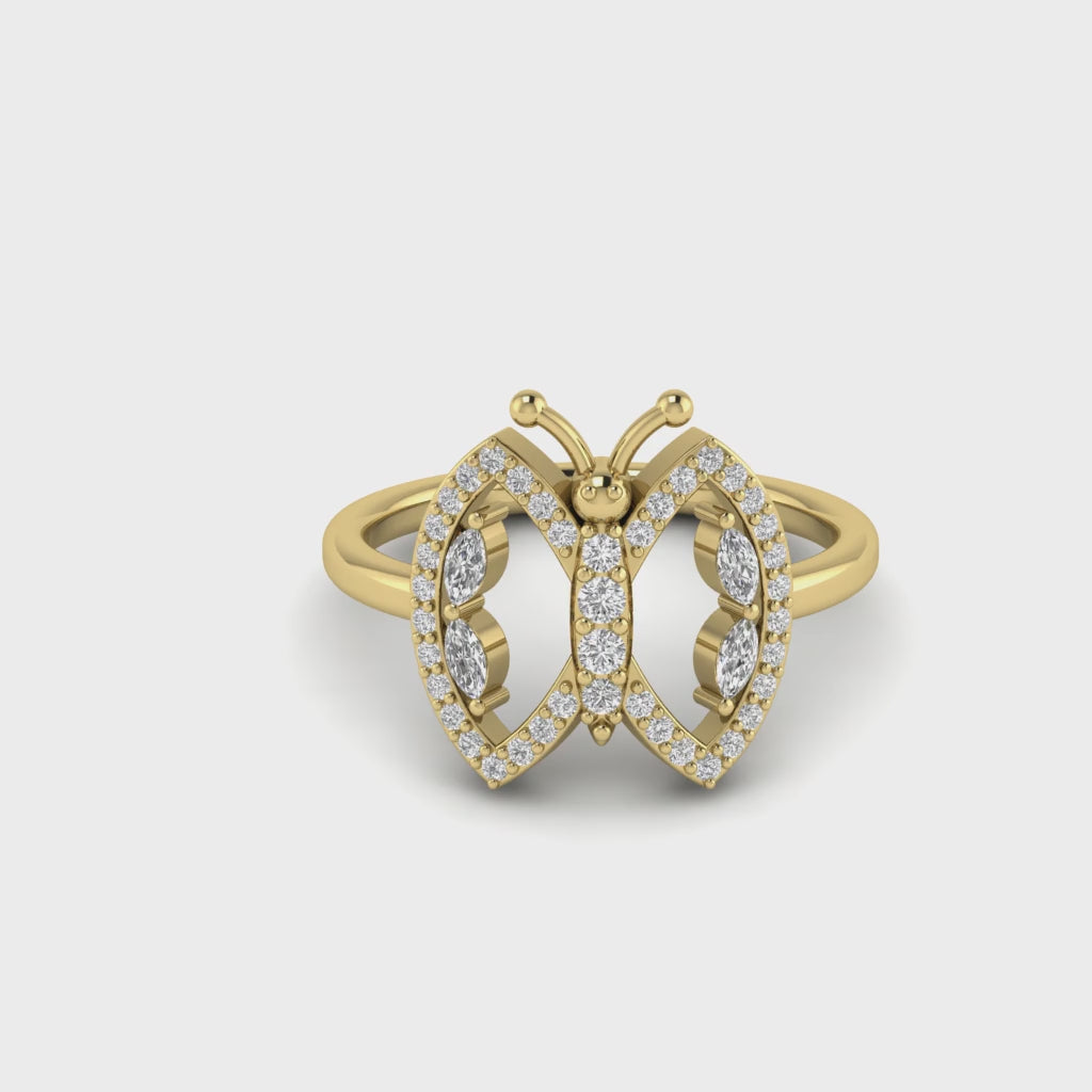 Round Marquise Moissanite Butterfly Engagement Ring Bridal Jewelry