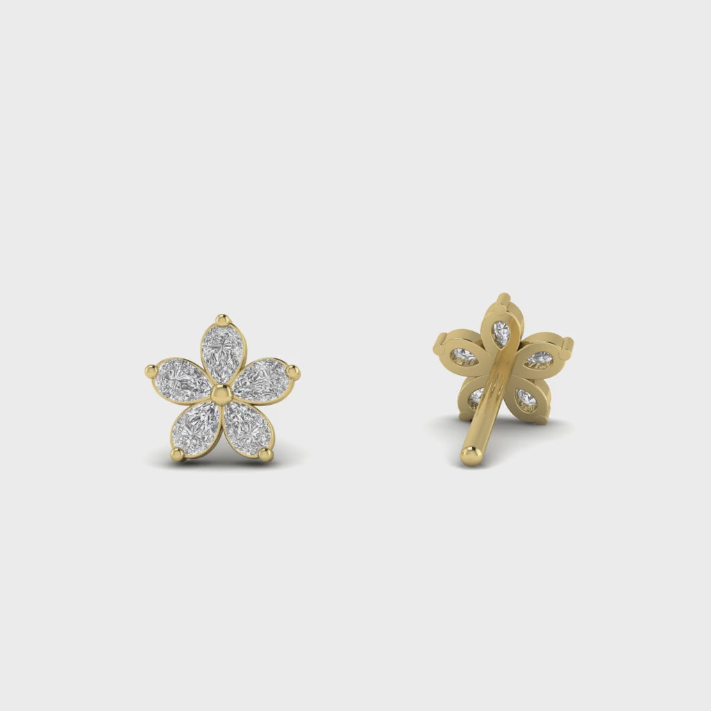 Pear Moissanite Floral Stud Earrings Dainty Wedding Jewelry