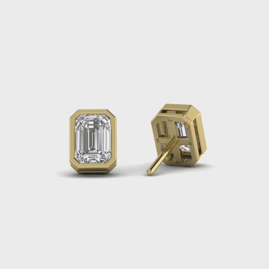 Emerald Moissanite Bezel Stud Earrings Cartilage Wedding Jewelry