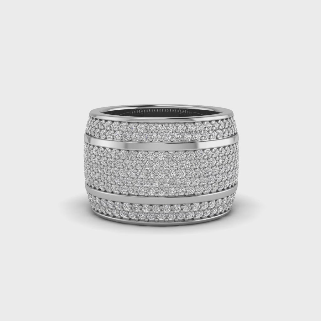 Round Moissanite Pave Wedding Band Unisex Bold Statement Ring