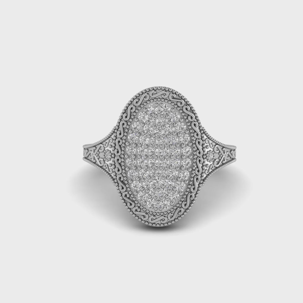 Round Moissanite Art Deco Pave Engagement Ring Vintage Bridal Jewelry